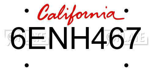 6ENH467 California License Plate