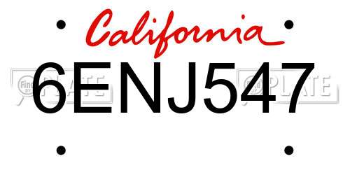 6ENJ547 California License Plate