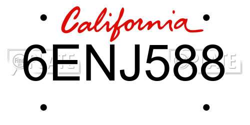 6ENJ588 California License Plate