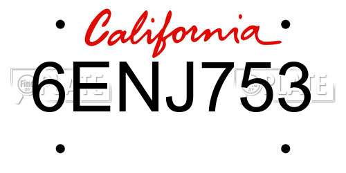 6ENJ753 California License Plate