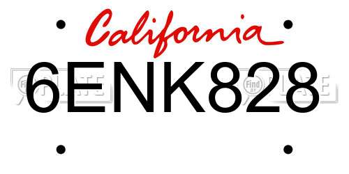 6ENK828 California License Plate