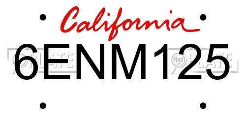 6ENM125 California License Plate