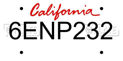 6ENP232 California License Plate