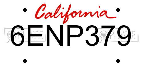 6ENP379 California License Plate