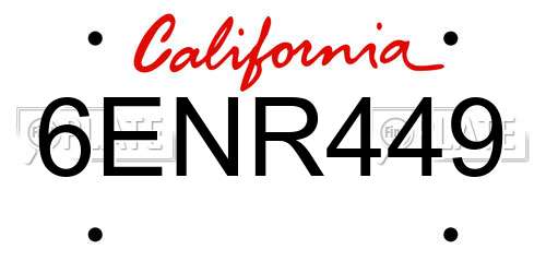 6ENR449 California License Plate