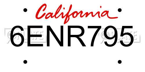 6ENR795 California License Plate