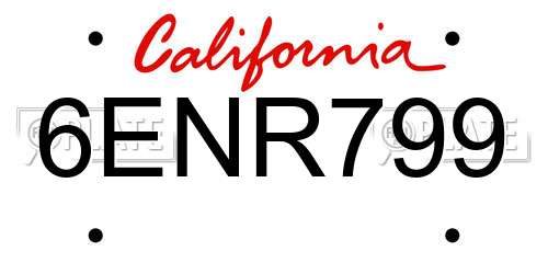 6ENR799 California License Plate