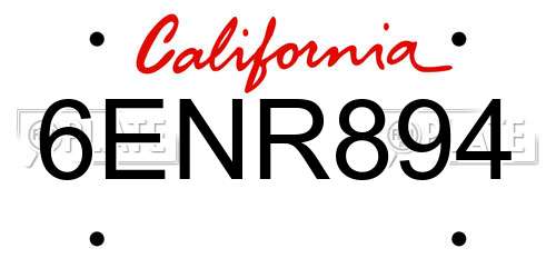 6ENR894 California License Plate