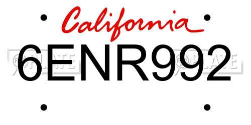 6ENR992 California License Plate