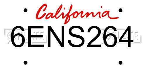 6ENS264 California License Plate