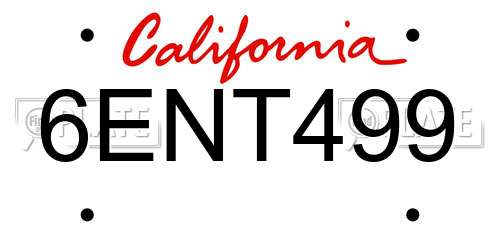 6ENT499 California License Plate