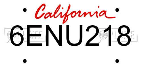 6ENU218 California License Plate