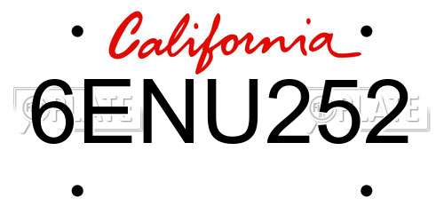 6ENU252 California License Plate