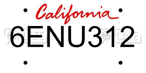 6ENU312 California License Plate
