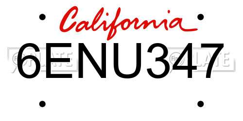 6ENU347 California License Plate