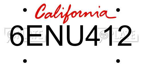 6ENU412 California License Plate