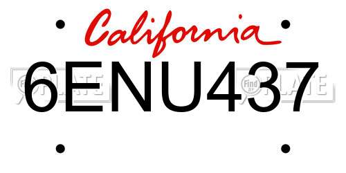 6ENU437 California License Plate