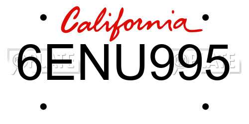 6ENU995 California License Plate