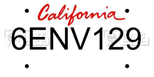 6ENV129 California License Plate