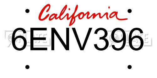 6ENV396 California License Plate