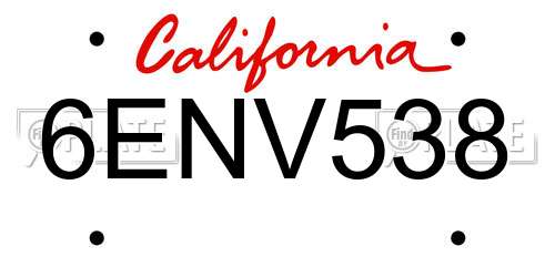 6ENV538 California License Plate