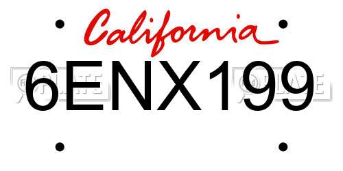 6ENX199 California License Plate