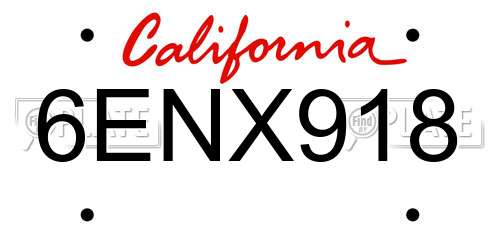 6ENX918 California License Plate