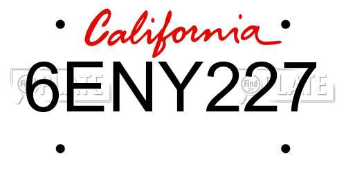 6ENY227 California License Plate