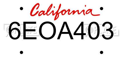 6EOA403 California License Plate