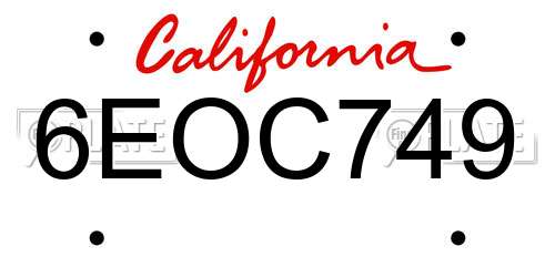 6EOC749 California License Plate