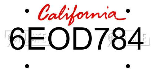6EOD784 California License Plate