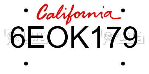 6EOK179 California License Plate
