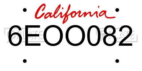 6EOO082 California License Plate