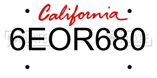 6EOR680 California License Plate