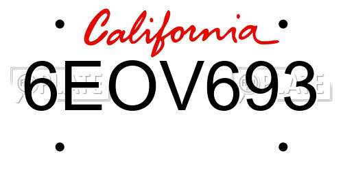 6EOV693 California License Plate