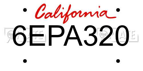 6EPA320 California License Plate