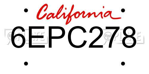 6EPC278 California License Plate