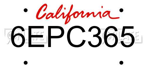 6EPC365 California License Plate