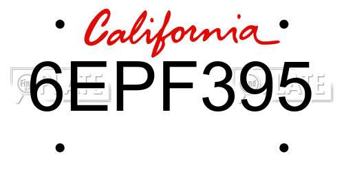 6EPF395 California License Plate