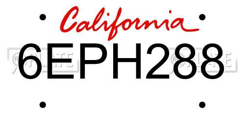 6EPH288 California License Plate