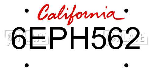 6EPH562 California License Plate