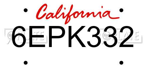 6EPK332 California License Plate