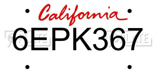 6EPK367 California License Plate