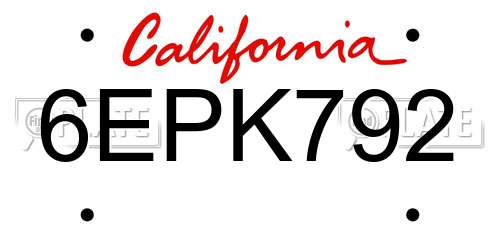6EPK792 California License Plate
