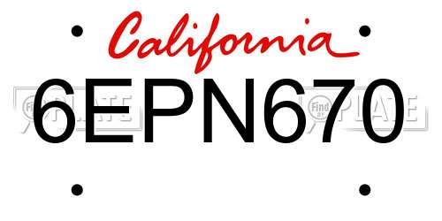 6EPN670 California License Plate