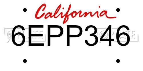 6EPP346 California License Plate
