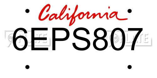 6EPS807 California License Plate
