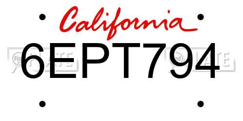 6EPT794 California License Plate