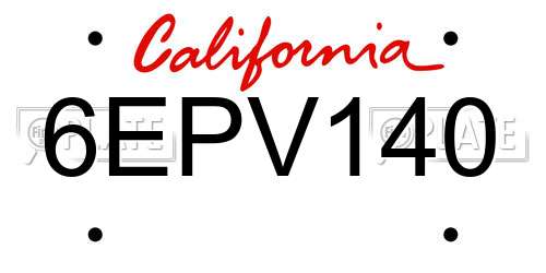 6EPV140 California License Plate