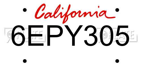 6EPY305 California License Plate
